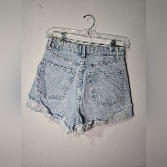 Zara Denim Blue Jean Shorts Buttonfly Women's Size 4 Distressed - Picture 3 of 6